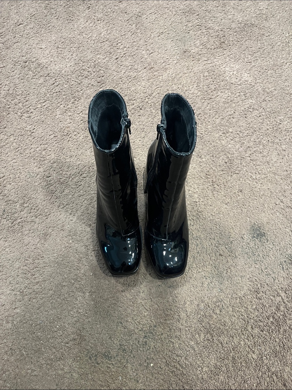 SHEIN Black Patent Ankle Booties with Square Toe